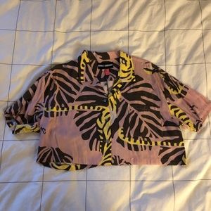 Double Rainbouu Crop Top Button Down Leaf Pattern